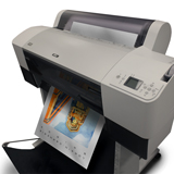 Step 2 :: Load sheet of AlumaJet in a suitable inkjet printer and print directly to metal.<br />Printer shown is the Epson Stylus Pro 7880.